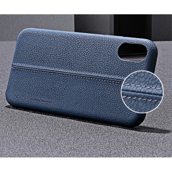 Carcasa protectie spate din piele ecologica si plastic pentru iPhone X/Xs 5.8 inch, albastra
