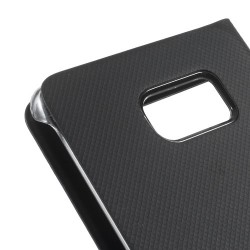 Husa protectie din piele ecologica cu fereastra pentru Samsung Galaxy S6 Edge Plus - neagra
