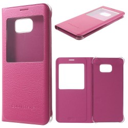 Husa protectie din piele ecologica cu fereastra pentru Samsung Galaxy S6 Edge Plus - roz