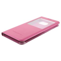 Husa protectie din piele ecologica cu fereastra pentru Samsung Galaxy S6 Edge Plus - roz